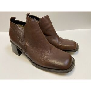 Kenneth Cole Unlisted Women 7.5M Brown Leather Square Toe Block Heel Ankle Boots